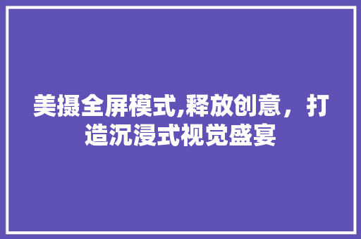美摄全屏模式,释放创意，打造沉浸式视觉盛宴