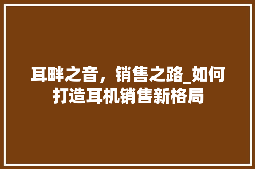 耳畔之音，销售之路_如何打造耳机销售新格局