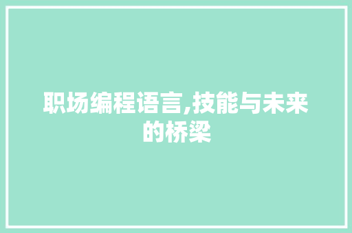 职场编程语言,技能与未来的桥梁 职场编程语言,技能与未来的桥梁