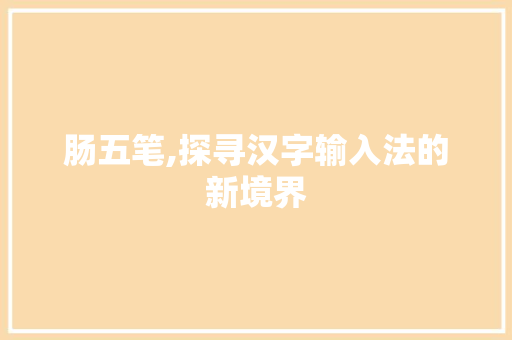 肠五笔,探寻汉字输入法的新境界 肠五笔,探寻汉字输入法的新境界