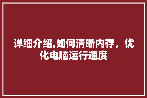 详细介绍,如何清晰内存，优化电脑运行速度