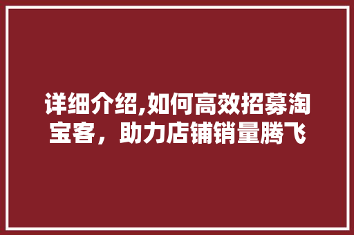详细介绍,如何高效招募淘宝客，助力店铺销量腾飞 电脑故障维修