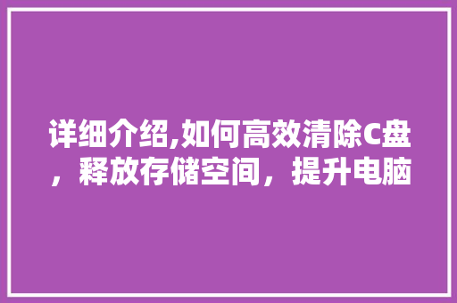 详细介绍,如何高效清除C盘，释放存储空间，提升电脑性能