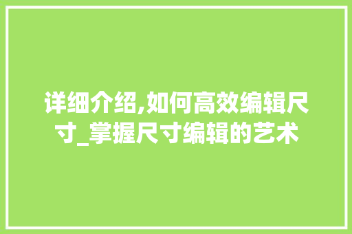 详细介绍,如何高效编辑尺寸_掌握尺寸编辑的艺术
