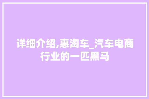 详细介绍,惠淘车_汽车电商行业的一匹黑马