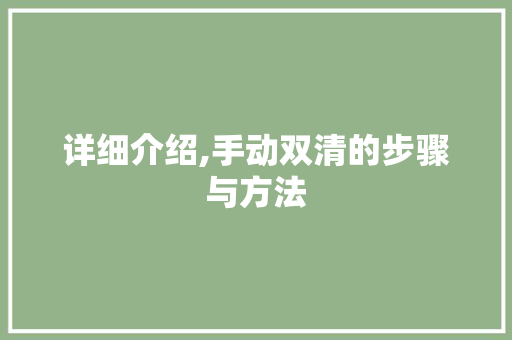 详细介绍,手动双清的步骤与方法 网络技术