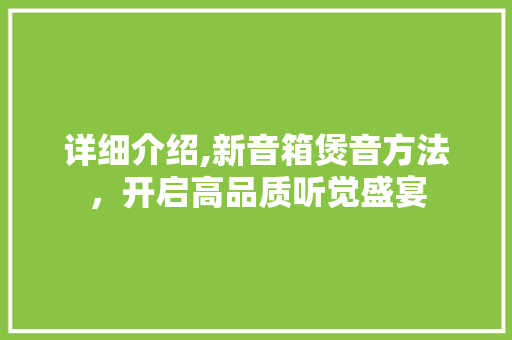 详细介绍,新音箱煲音方法，开启高品质听觉盛宴