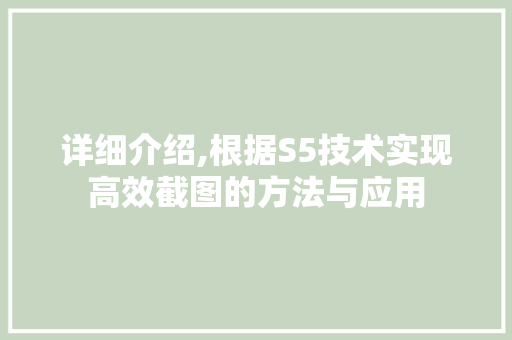 详细介绍,根据S5技术实现高效截图的方法与应用