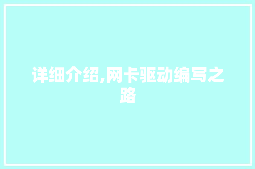 详细介绍,网卡驱动编写之路