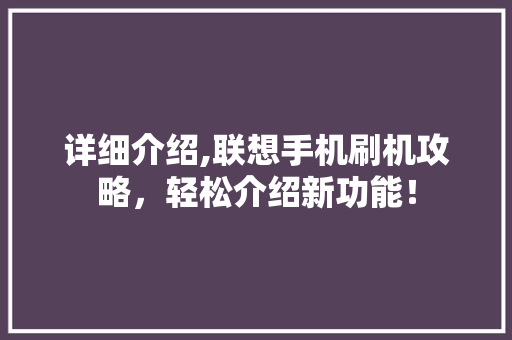详细介绍,联想手机刷机攻略，轻松介绍新功能！