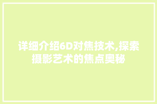 详细介绍6D对焦技术,探索摄影艺术的焦点奥秘