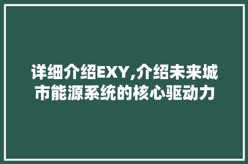 详细介绍EXY,介绍未来城市能源系统的核心驱动力 电脑故障维修