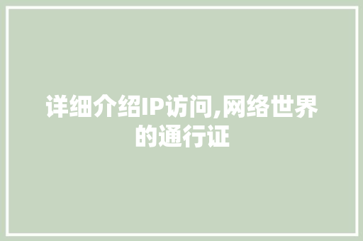 详细介绍IP访问,网络世界的通行证 电脑故障维修