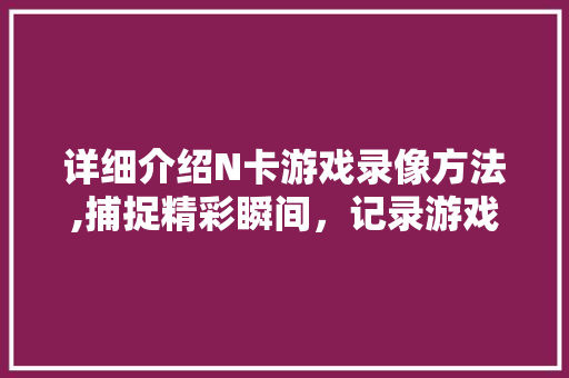详细介绍N卡游戏录像方法,捕捉精彩瞬间，记录游戏人生