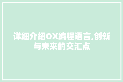 详细介绍OX编程语言,创新与未来的交汇点