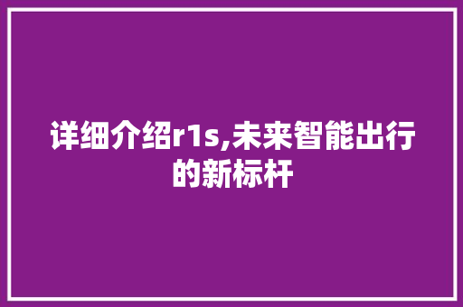 详细介绍r1s,未来智能出行的新标杆