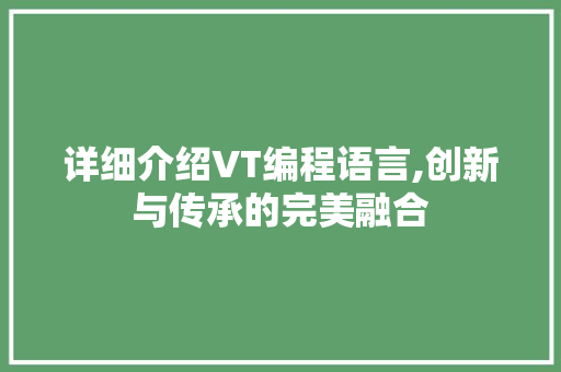 详细介绍VT编程语言,创新与传承的完美融合