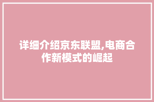 详细介绍京东联盟,电商合作新模式的崛起 详细介绍京东联盟,电商合作新模式的崛起