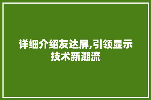 详细介绍友达屏,引领显示技术新潮流 详细介绍友达屏,引领显示技术新潮流