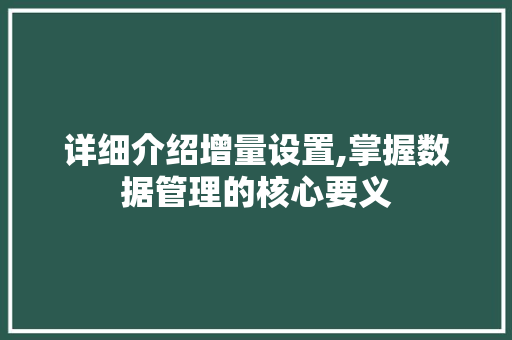 详细介绍增量设置,掌握数据管理的核心要义