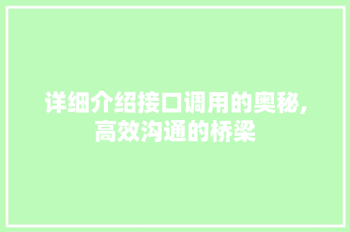 详细介绍接口调用的奥秘,高效沟通的桥梁 电脑基础 详细介绍接口调用的奥秘,高效沟通的桥梁 电脑基础