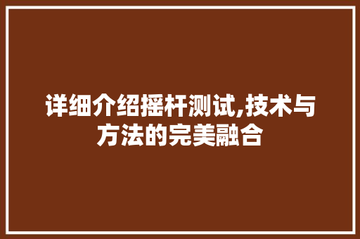 详细介绍摇杆测试,技术与方法的完美融合 电脑基础 详细介绍摇杆测试,技术与方法的完美融合 电脑基础