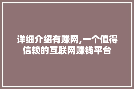 详细介绍有赚网,一个值得信赖的互联网赚钱平台 详细介绍有赚网,一个值得信赖的互联网赚钱平台