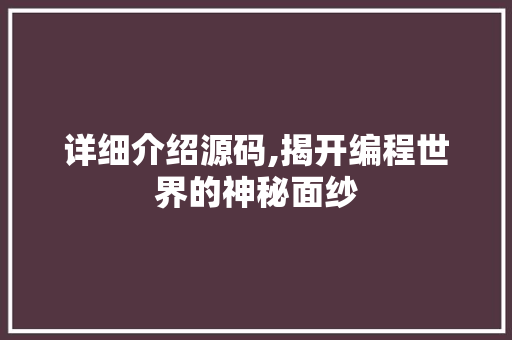 详细介绍源码,揭开编程世界的神秘面纱 电脑基础