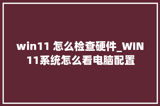 win11 怎么检查硬件_WIN11系统怎么看电脑配置 电脑配置