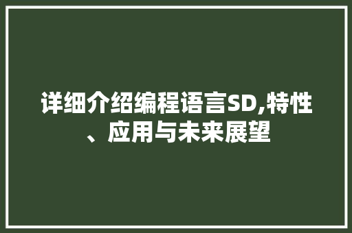 详细介绍编程语言SD,特性、应用与未来展望 电脑基础