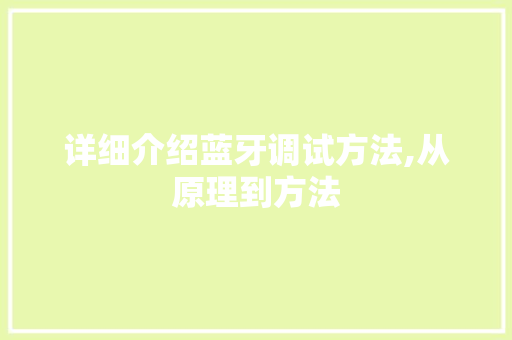 详细介绍蓝牙调试方法,从原理到方法
