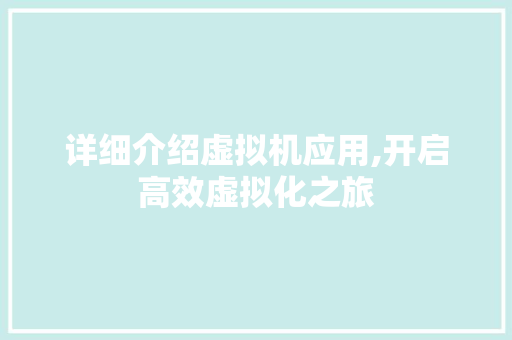 详细介绍虚拟机应用,开启高效虚拟化之旅