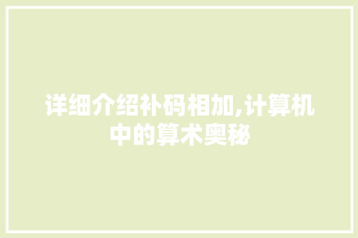 详细介绍补码相加,计算机中的算术奥秘