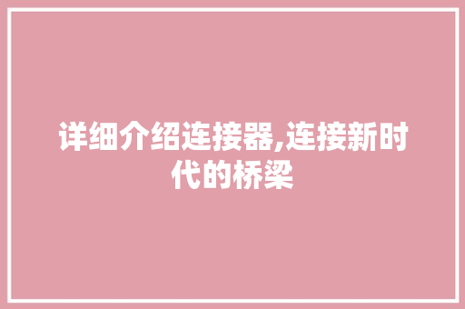 详细介绍连接器,连接新时代的桥梁