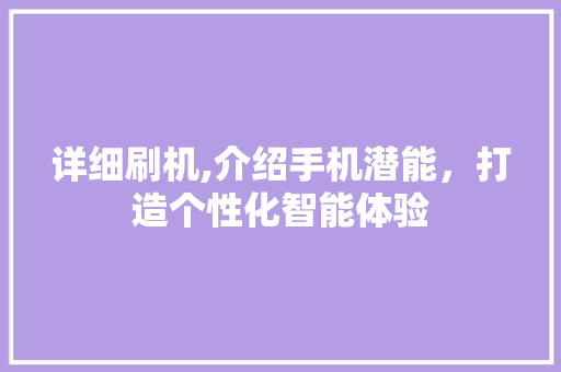 详细刷机,介绍手机潜能，打造个性化智能体验