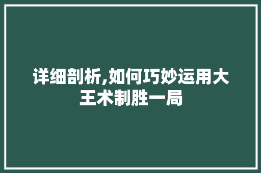 详细剖析,如何巧妙运用大王术制胜一局
