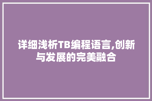 详细浅析TB编程语言,创新与发展的完美融合 电脑配置