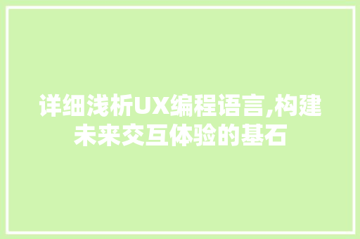 详细浅析UX编程语言,构建未来交互体验的基石