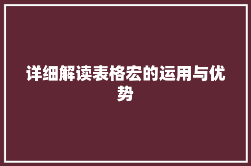 详细解读表格宏的运用与优势 网络技术