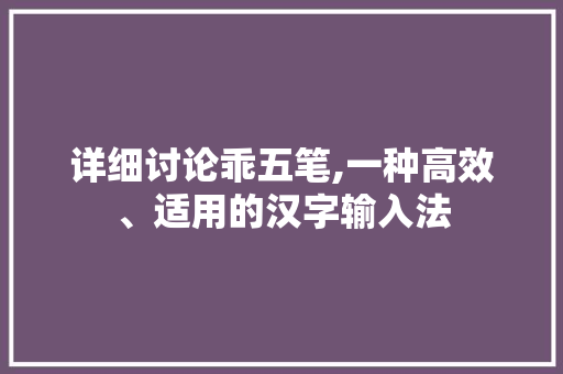 详细讨论乖五笔,一种高效、适用的汉字输入法 电脑配置