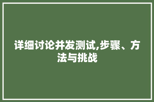 详细讨论并发测试,步骤、方法与挑战 网络技术