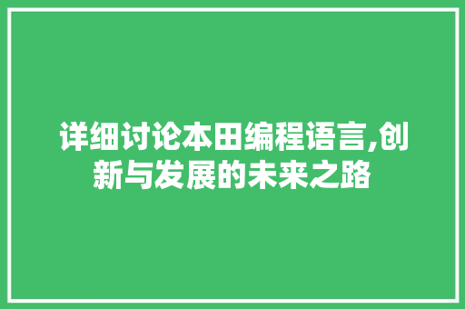 详细讨论本田编程语言,创新与发展的未来之路 电脑基础