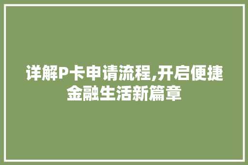 详解P卡申请流程,开启便捷金融生活新篇章 网络技术 详解P卡申请流程,开启便捷金融生活新篇章 网络技术