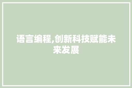 语言编程,创新科技赋能未来发展