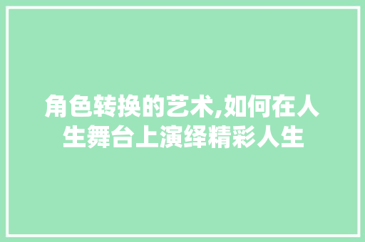 角色转换的艺术,如何在人生舞台上演绎精彩人生