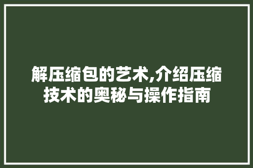 解压缩包的艺术,介绍压缩技术的奥秘与操作指南 解压缩包的艺术,介绍压缩技术的奥秘与操作指南