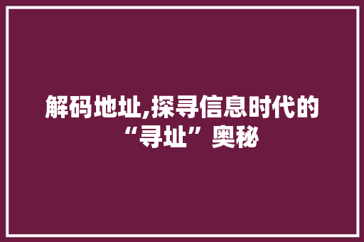 解码地址,探寻信息时代的“寻址”奥秘