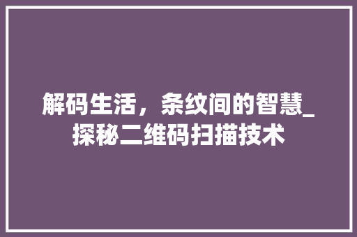 解码生活，条纹间的智慧_探秘二维码扫描技术 操作系统