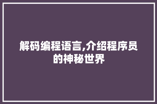 解码编程语言,介绍程序员的神秘世界 编程语言
