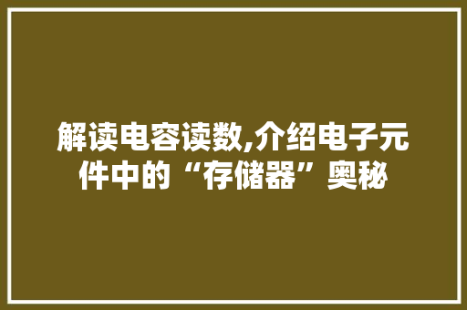 解读电容读数,介绍电子元件中的“存储器”奥秘